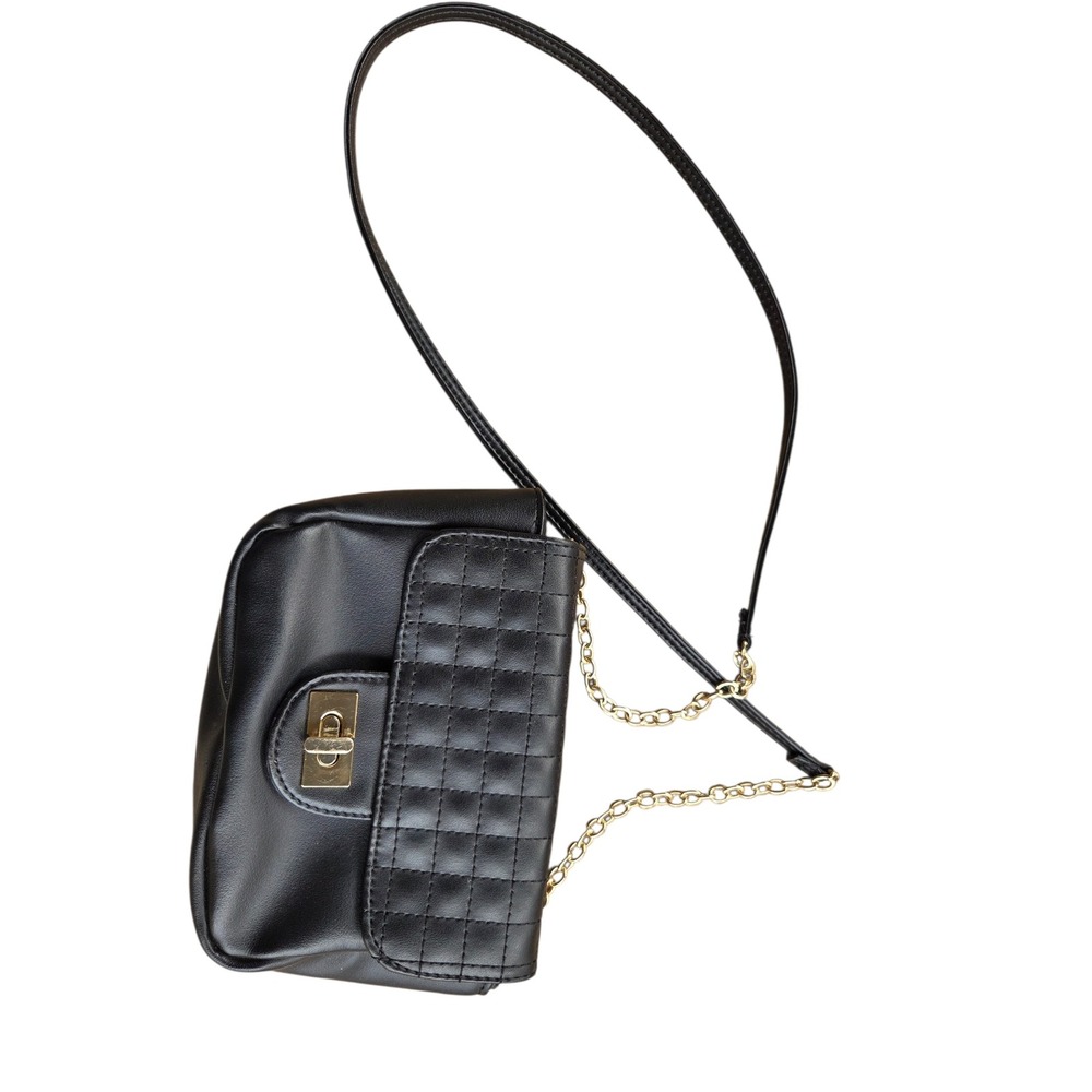Christian Siriano Black Quilted Crossbody Bag Gold Hardware Turn Lock Small